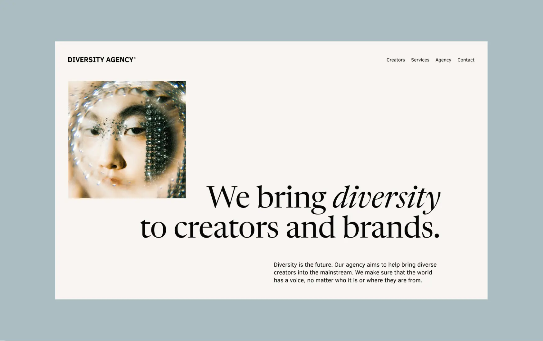 Ausschnitt des Website Designs für eine fiktive Influencer Marketing Agentur.